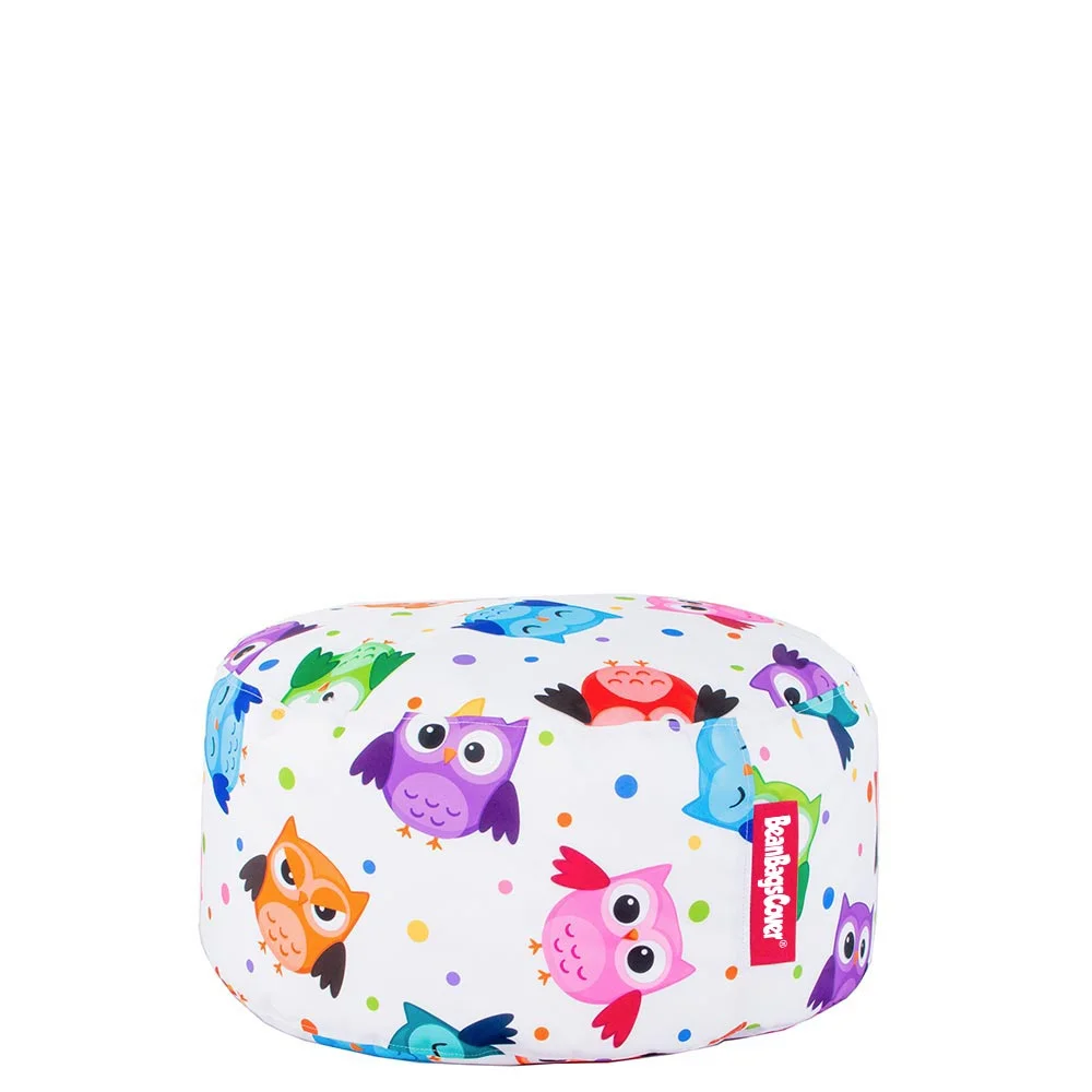 🦉 Round Pouf "Colorful Owls"